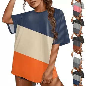 Женская футболка с принтом и рукавом реглан, модный топ с круглым вырезом на каждый день и выходные L коричневый