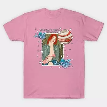 Женская футболка с принтом Юпитер Харадзюку, кавайная футболка, летняя футболка с коротким рукавом, женская футболка, топ S розовый