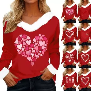 Женская футболка с принтом ко Дню святого Валентина, рубашка с длинными рукавами, шерстяной воротник, топ с V-образным вырезом и надписью «Любитель вечеринок» L горячий розовый