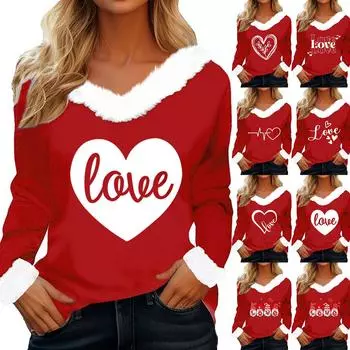 Женская футболка с принтом ко Дню святого Валентина, рубашка с длинными рукавами, шерстяной воротник, топ с V-образным вырезом и надписью «Любитель вечеринок» L горячий розовый