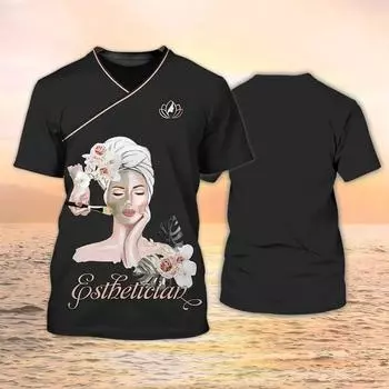 Женская футболка с принтом косметолога, женская повседневная белая рубашка с круглым вырезом и коротким рукавом, женская футболка с принтом для занятий 6XL