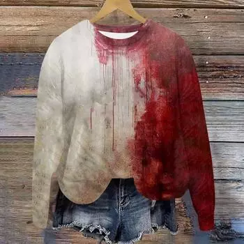 Женская футболка с принтом крови на Хэллоуин для дома и тренировок на открытом воздухе с длинным рукавом и круглым вырезом, толстовка, уличная блузка, уличная одежда S