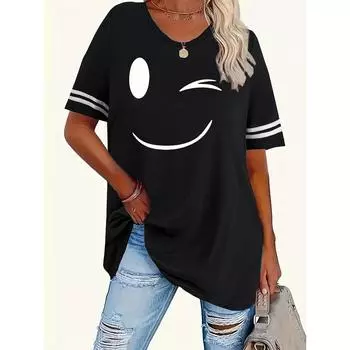 Женская футболка с принтом, круглым вырезом, короткими рукавами и полоску S