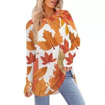 Женская футболка с принтом, круглым вырезом, свободная, с длинным рукавом, средней длины, с отсутствующим большим пальцем XL