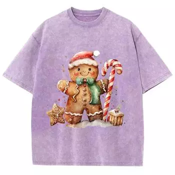 Женская футболка с принтом куклы медведя на рождественскую тематику, выстиранная, в стиле потертости, оверсайз, с коротким рукавом, из мягкой эластичной ткани S