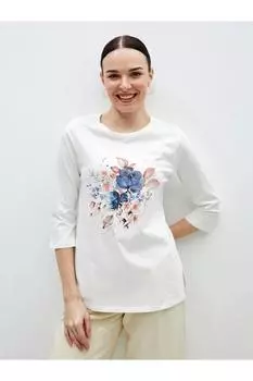 Женская футболка с принтом LCW Grace с круглым вырезом