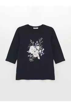 Женская футболка с принтом LCW с круглым вырезом