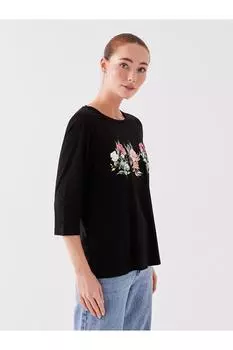 Женская футболка с принтом LCW с круглым вырезом