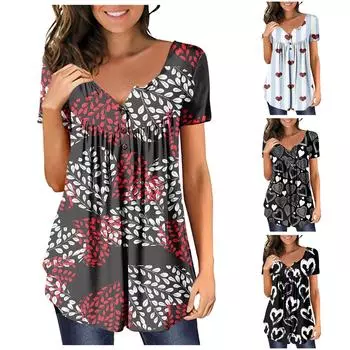 Женская футболка с принтом Love на День святого Валентина, пуловер с короткими рукавами и воротником на пуговицах, топ XXXXL чёрный