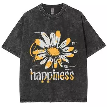 Женская футболка с принтом «Маленькая ромашка», свободная джинсовая ткань, свободный размер, короткий рукав, повседневная простая ретро-футболка S