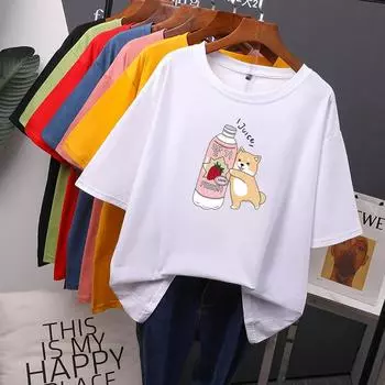 Женская футболка с принтом милого щенка Y2K, японский топ в стиле манга, женская одежда с животными M чёрный