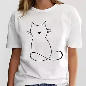 Женская футболка с принтом, модная одежда, тренд с кошками, новый стиль, футболка, топ 2XS