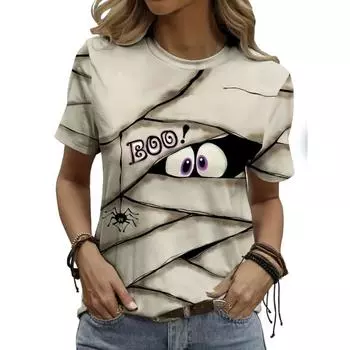 Женская футболка с принтом мумификации Хэллоуина Peep Monster 3D, женская футболка с коротким рукавом и круглым вырезом, женская футболка, топ S
