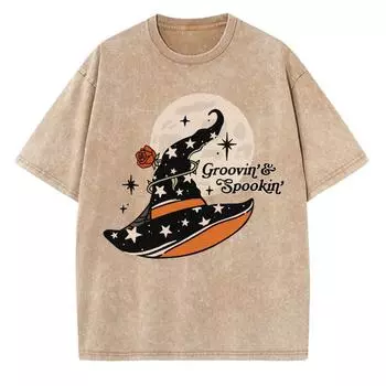 Женская футболка с принтом на Хэллоуин, хлопковая, с коротким рукавом, оверсайз, с круглым вырезом, топ для повседневной носки S