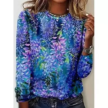 Женская футболка с принтом «омбре» на каждый день, с длинным рукавом и круглым вырезом, розовая, весна-осень S