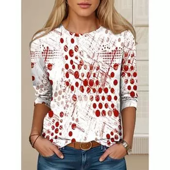 Женская футболка с принтом, повседневная, с длинным рукавом, с круглым вырезом, красная, весна-осень S