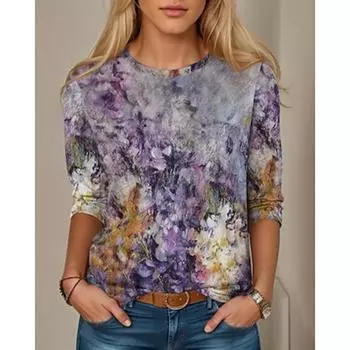 Женская футболка с принтом, повседневная, с длинным рукавом, круглым вырезом, черная, весна-осень S