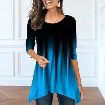 Женская футболка с принтом, повседневная туника на выходные, базовая, с длинным рукавом и круглым вырезом, розовая, осень и зима S