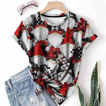 Женская футболка с принтом «Рождественский снеговик, лось, снежинка» больших размеров, повседневный короткий рукав, топ для весны и лета, женская одежда больших размеров XS
