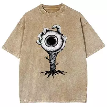 Женская футболка с принтом «рука-глаз», свободный круглый вырез, искусственный деним, короткий рукав, винтажный потертый разноцветный топ S