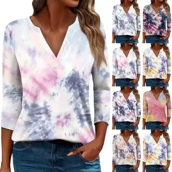 Женская футболка с принтом, рукав 3/4, Повседневные, выходные, модные, базовые, с V-образным вырезом, обычные топы XXXL оранжевый