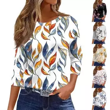 Женская футболка с принтом, рукав 3/4, повседневная, модная, на выходные, базовая, с круглым вырезом, стандартный топ L чёрный