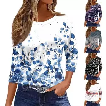 Женская футболка с принтом, рукав 3/4, повседневная, модная, на выходные, базовая, с круглым вырезом, стандартный топ L чёрный