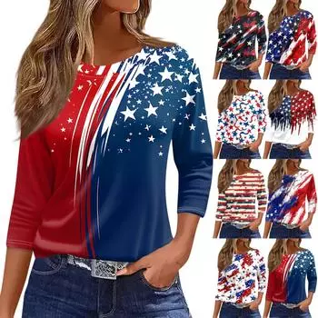 Женская футболка с принтом, рукав 3/4, повседневная мода, базовый круглый вырез, обычный топ XL