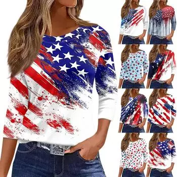 Женская футболка с принтом, рукав 3/4, повседневная мода, базовый круглый вырез, обычный топ L