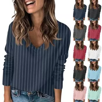 Женская футболка с принтом, с заниженной линией плеч, с длинным рукавом, повседневная, выходного дня, модная, базовая, с V-образным вырезом, обычная, топ L чёрный