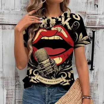 Женская футболка с принтом сексуальной помады и губ, футболка для женщин, модные рок-н-ролльные топы с коротким рукавом, свободные женские футболки большого размера S