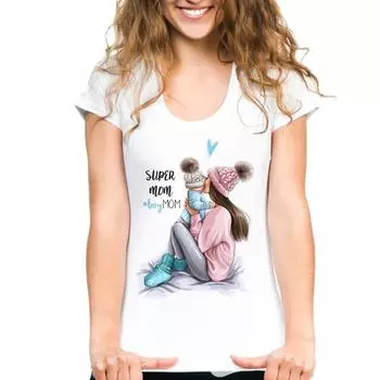 Женская футболка с принтом «Супер мама», летняя женская одежда в стиле Харадзюку для семьи, сына и мамы, белые футболки M белый