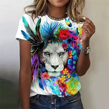 Женская футболка с принтом свирепого тигра 3D Футболки Летние футболки с коротким рукавом S