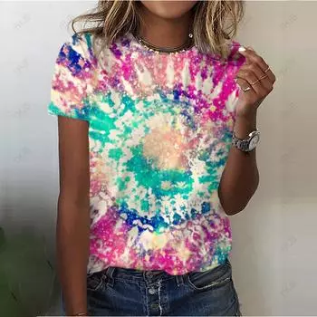 Женская футболка с принтом тай-дай, 3D, цветной принт, топы, футболки, одежда, повседневная футболка с коротким рукавом, летние футболки больших размеров, женская одежда XXS