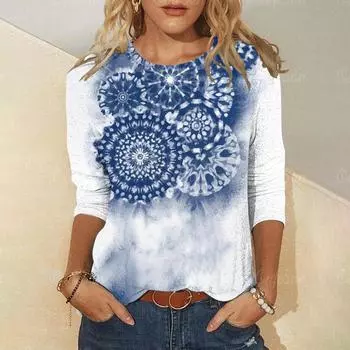Женская футболка с принтом тай-дай, осенняя одежда Y2k, модная блузка большого размера с круглым вырезом, женская уличная одежда в стиле Харадзюку, повседневные повседневные топы M