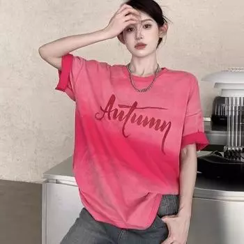 Женская футболка с принтом «Tie Dyed», летняя мода, короткие рукава, круглый вырез, свободные топы y2k, чистый хлопок, буквы, одежда, женские футболки M