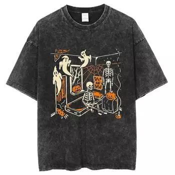 Женская футболка с принтом тыквы на Хэллоуин, оверсайз, с круглым вырезом, с коротким рукавом, Y2K, простой повседневный топ, праздничный, горячо продаваемый, модный S