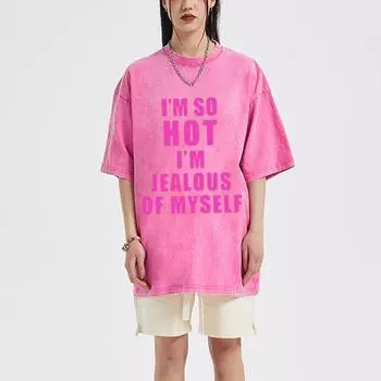 Женская футболка с принтом в виде букв розового цвета, с круглым вырезом, с короткими рукавами, с эффектом потертости в американском винтажном китайском стиле S