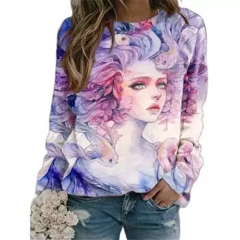 Женская футболка с принтом в виде граффити и чернил, 3D-печать, повседневные, выходные, с длинными рукавами, свободные футболки с круглым вырезом, женские топы, большой размер 4XL