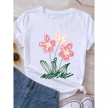 Женская футболка с принтом в виде конфетного цветка, повседневная одежда, футболка с коротким рукавом, женская модная графическая футболка 2XS