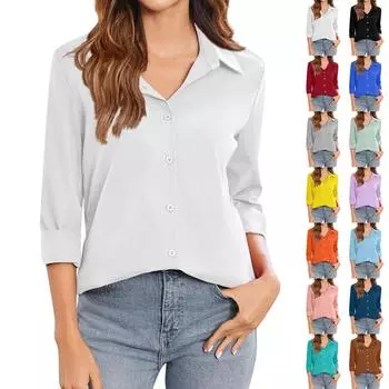 Женская футболка с принтом, женская рубашка на пуговицах с длинным рукавом, блузка, повседневные топы S циан