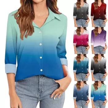 Женская футболка с принтом, женская рубашка на пуговицах с длинным рукавом, блузка, повседневные топы L чёрный