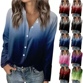 Женская футболка с принтом, женская рубашка на пуговицах с длинным рукавом, блузка, повседневные топы L чёрный