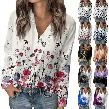 Женская футболка с принтом, женская рубашка на пуговицах с длинным рукавом, блузка, повседневные топы S белый