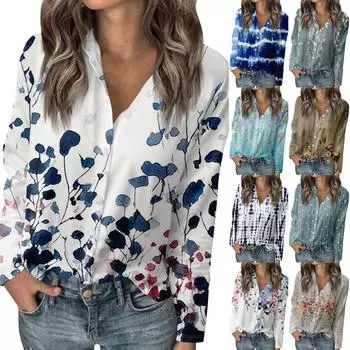 Женская футболка с принтом, женская рубашка на пуговицах с длинным рукавом, блузка, повседневные топы S