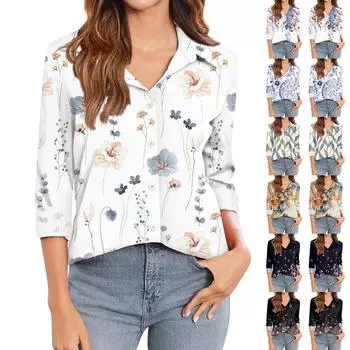 Женская футболка с принтом, женская рубашка на пуговицах с длинным рукавом, блузка, повседневные топы S розовый