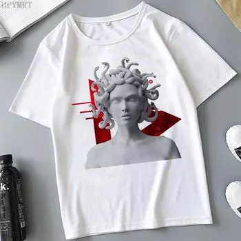 Женская футболка с принтом змеиной головы, летняя женская повседневная белая женская футболка в стиле Харадзюку, винтажные модные топы, футболка S