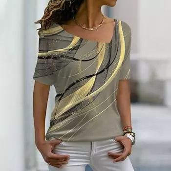 Женская футболка с простым графическим принтом, топы с коротким рукавом, V-образным вырезом, обычный крой, повседневная, выходного дня, желтая S