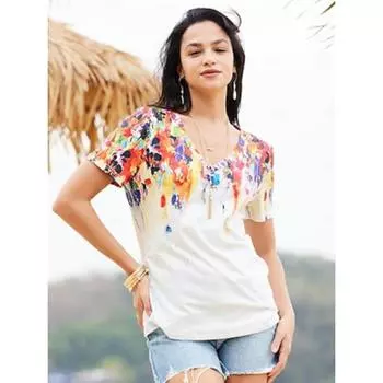 Женская футболка с простым принтом, короткий рукав, обычные топы с V-образным вырезом, повседневная, выходного дня, желтая, светло-зеленая, красная, зеленая S