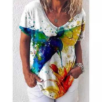 Женская футболка с птицей, свитер в стиле Харадзюку, забавная футболка, летняя свободная футболка с короткими рукавами для женщин, повседневная модная винтажная одежда S